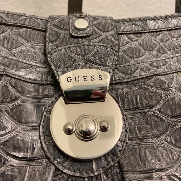 Guess Gray Crocodile Handbag Silver Hardware. Snap and zipped closure, several i - Picture 2 of 8